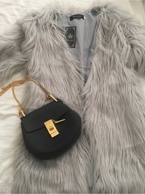 Gray faux fur burning man jacket